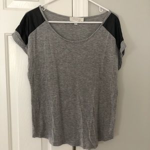 Olive & Oak Vegan Leather Sleeve Knit Top